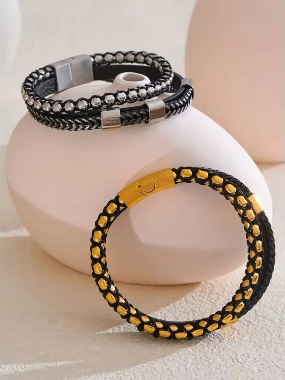 Black and Silver Layered Men's Bracelet